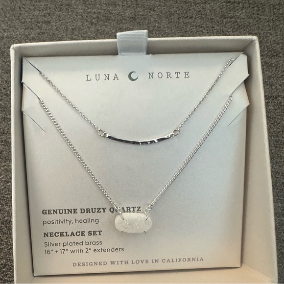 Luna Norte Druzy Quartz and Silver Necklace Set- NWOT - Picture 1 of 4